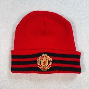 Manchester United Beanie Men's One Size Red‎ Stripe Crest Soccer Football Team